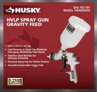 Husky Hvlp Gravity Feed Spray Gun H4840GHVSG 600CC 1.4/1.8MM Paint New. Price: $50.50.