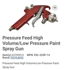 Devilbiss EXL-520P-14 Pressure Feed High Volume/low Paint Spray Gun New. Price: $475.00.