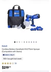 Kobalt Cordless Handheld Hvlp Paint Sprayer Kit, 40OZ, Tips, Battery & Charger Open. Price: $169.00.