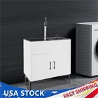 Laundry Sink With Cabinet & Pull-out Sprayer Faucet Utility Stainless Steel New. Price: $194.38.